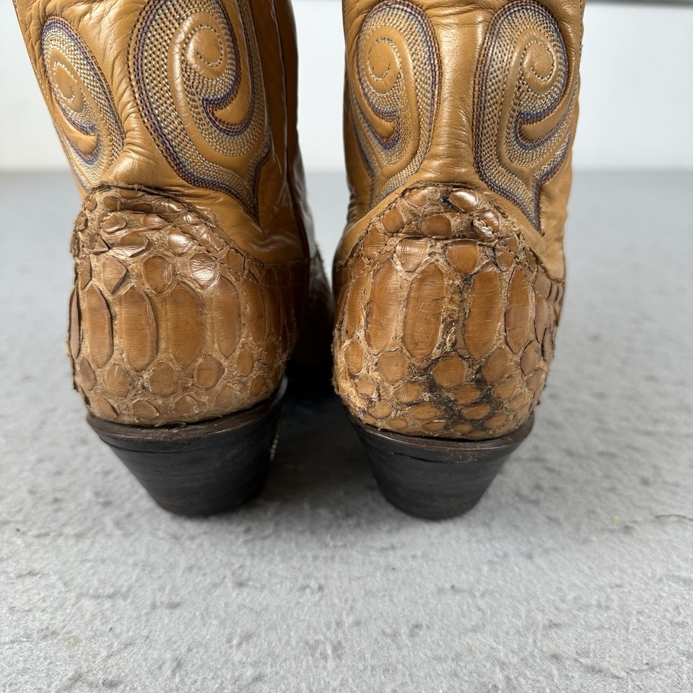 Vintage Larry Mahan Python Skin Cowgirl Boots Women 6.5B Brown Leather Western - Picture 12 of 16